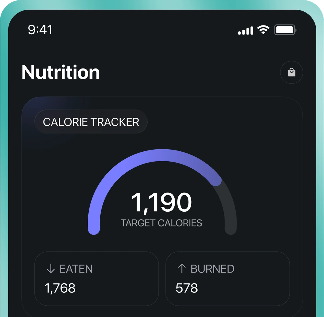 Calorie tracker showing 1,190 target calories with eaten and burned totals