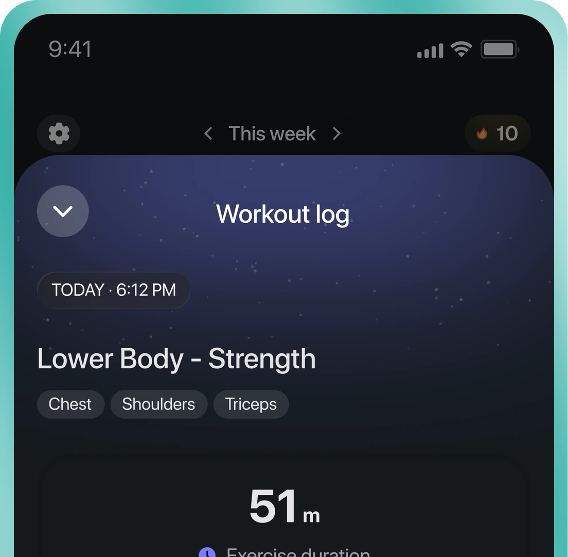 Workout log for a lower body strength session