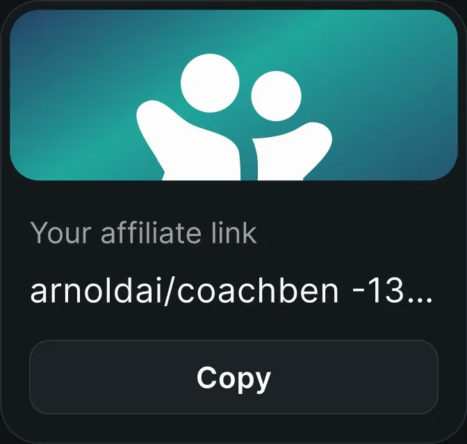 A coach's affiliate link and code, ready to copy