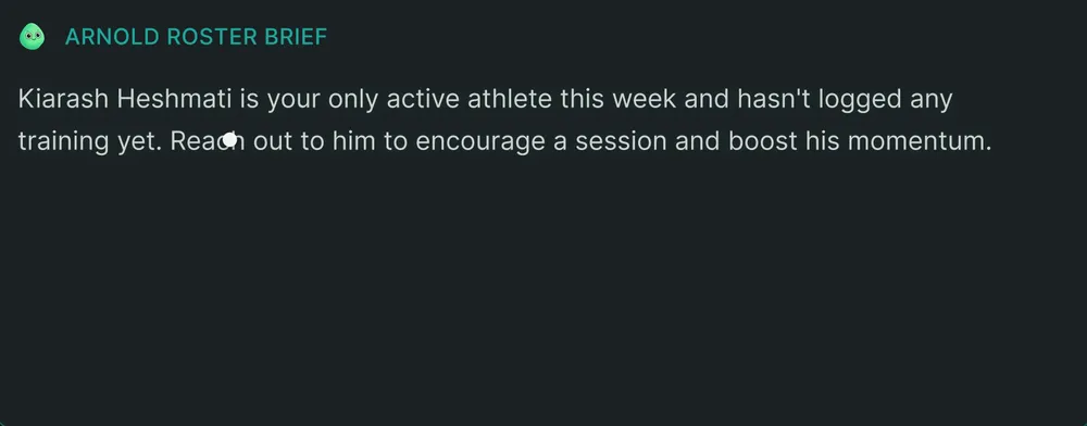 The Arnold roster brief naming who trained this week and who has not